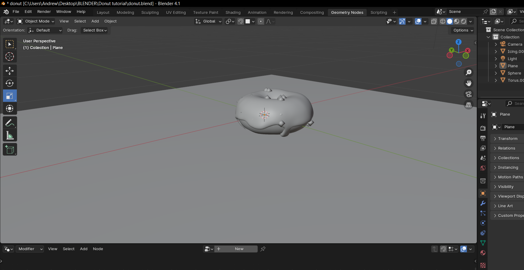 I followed the well-known donut tutorial with a 1 hour time limit and reached to this stage. I had a hard time figuring out the controls at first as some shortcuts and UI placement are not similar to that of other 3D apps I am familiar with (3Ds Max and Cinema4D)